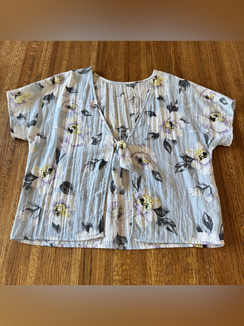 Lucy Paris Pastel Floral Tie-Front Short Sleeve Crop Top